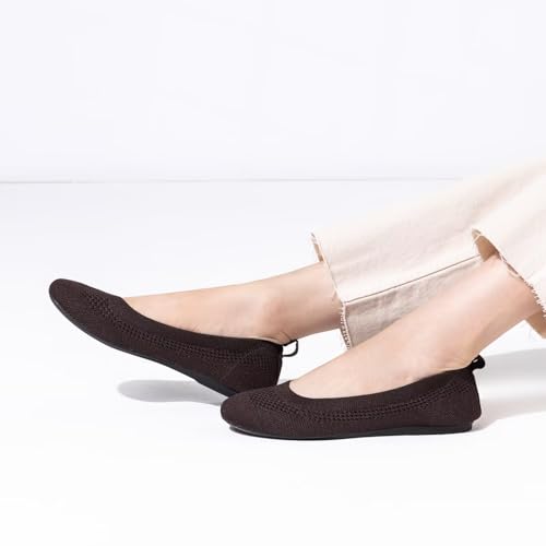 Image of Frank Mully Women's Ballet Flats Round Toe Walking Flats Slip On Work Shoes Knitted Flats Shoes for Woman Soft Lightweight