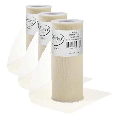 Image of Expo International Decorative Matte Tulle, Roll /Spool of 6 inch X 25 Yards, Lightweight Polyester Tulle Fabric for Tutus, Costumes, and Party Decorations, Washable, Easy-to-Use, Pack of 3, Ivory
