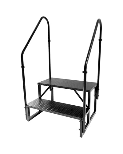 Image of 2 Step RV Steps with 2 Handrails, Outdoor RV Stairs with Anti-Slip Pedals
