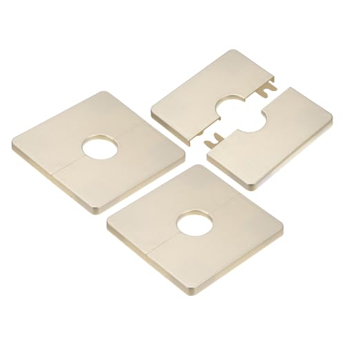 M METERXITY 3-Pack Wall Split Flange, ABS Square Self-Adhesive Escutcheon Plate Cover Buckle for 20mm/0.79 in Dia Pipe Accessories/Floor/Ceiling, Plumbing Cover Plates [Gold,7mm/0.28in H]