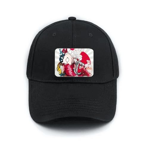 Casquette classique koi noir no/no avec motif japonais ajustable pour homme et femme