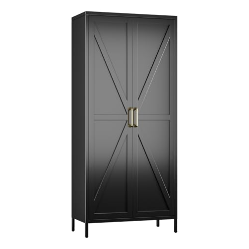 SUPEER Armario Metálico Multiusos con 4 Estantes Regulables, Armario Cocina, Almacenaje, Aparador para Salón, Recibidor 180 x 80 x 40 cm (Negro)