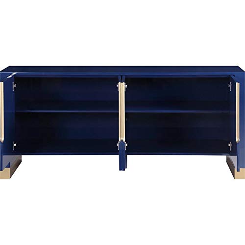 Meridian Furniture Florence Collection Modern | Contemporary Sideboard/Buffet With Gold Finished Base, 68" W X 18" D X 31" H, Navy Blue Lacquer #TOP2
