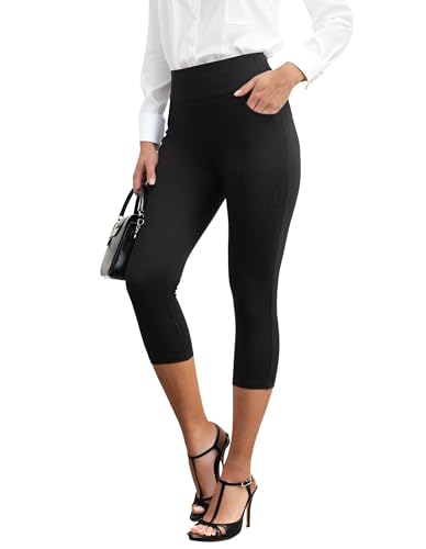 Fakanhui Capri-Sommerhose für Damen, 3/4 7/8 schmale Hose, Arbeit, bequem, Stretch, elastisch, hohe Taille, zum Anziehen, Business-Hose, Schwarz, Groß