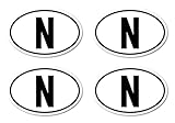 Durable et résistant Autocollant : 75 x 112,5 mm, 4 pièces - Plaque d\'immatriculation des pays - N - Norvège - (noir/blanc)