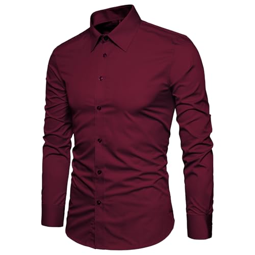 Manwan walk Men's Slim Fit Business Casual Cotton Long Sleeves Solid Button Down Dress Shirts2