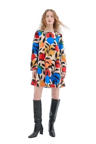 Robe courte évasée à manches longues à motif imprimé feuilles légères