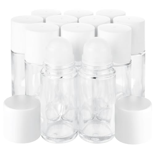 12 PCS Empty Glass Roller Bottles Essential Oils Roller Bottle, Deodorant Roll-On Bottles Refillable DIY Travel Roll on Bottle for Essential Oils, Perfume, Cosmetics （50ml）