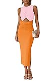 LaSuiveur Women's Summer Sleeveless Bodycon Midi Dresses Cut Out Knit Crisscross Twist Ruched Slit Tank Midi Dress Orange L