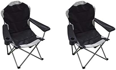 Hyfive Folding Camping Chair Heavy Duty Luxury Padded High Back Camping Fishing - Black - 2 Chairs