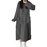 Flannel Nightgowns for Women Long Sleeve Ultra Soft Crewneck Warm Thermal Pullover Nightdress with Pockets Trendy Dark Gray