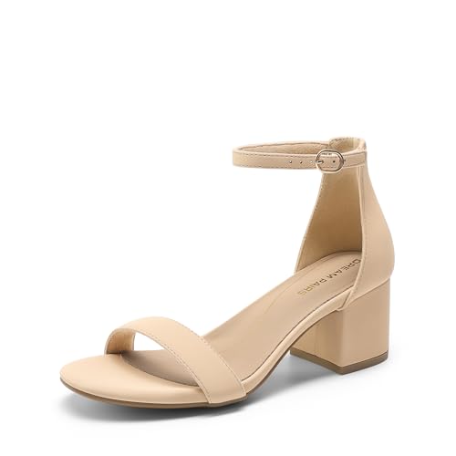 DREAM PAIRS Womens Low-Chunk Low Heel Pump Sandal,Size 10,Nude/Nubuck,LOW-CHUNK