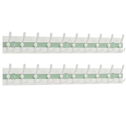Image of SKOLOO Coastal Coat Rack Wall Mount-38-1 /8 Beach House Entryway Wooden Coat Hook with 10 Hooks for Hanging Coats, Hats or Towels, Oceanfront Cottage Core Collection, White & Green, Pack of 2