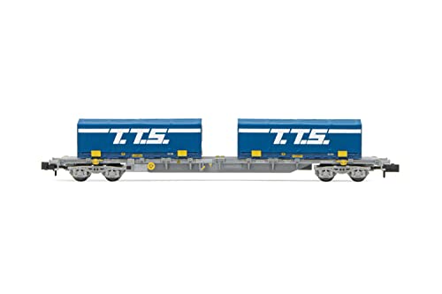 SNCF 60-Fuß-Containerwagen, 4 Achsen, Novatrans Sgss, grau, mit 2 x 22-Fuß-Container „T.T.S.“, Epoche V