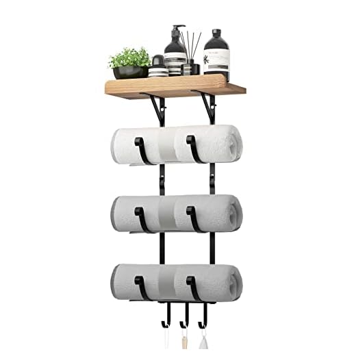 SODUKU Towel Rack Wall Mounted 3 Tier Modern Decorative Bathroom Towel Holder Practical Towel Storage Rack Can Hold 3 Bath Sheets for Storage of Bathroom Towels Yoga Mat