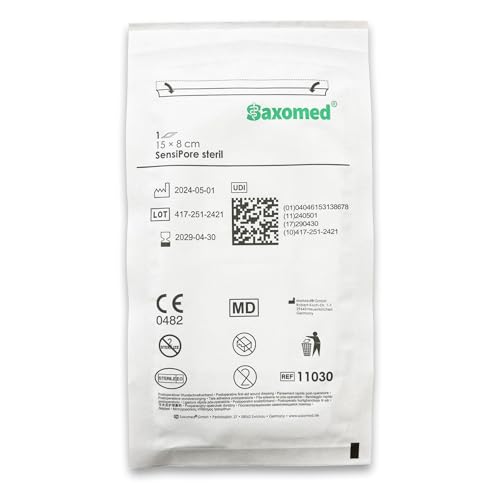 Saxomed SensiPore Pflaster 25 Stück - Wundpflaster steril 15x8 - Wundauflage nicht haftend 10x4 cm - steriler Wundverband sensitiv - Akute Wundversorgung und postoperatives Verbandsmaterial