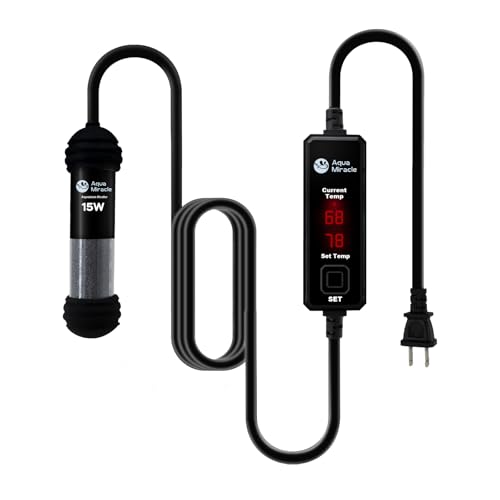 AquaMiracle Upgraded 15W Small Aquarium Heater Fish Tank Heater Turtle Heater Super Mini Aquarium Heater, Dry-Run/Overheating Protection and Memory Fu