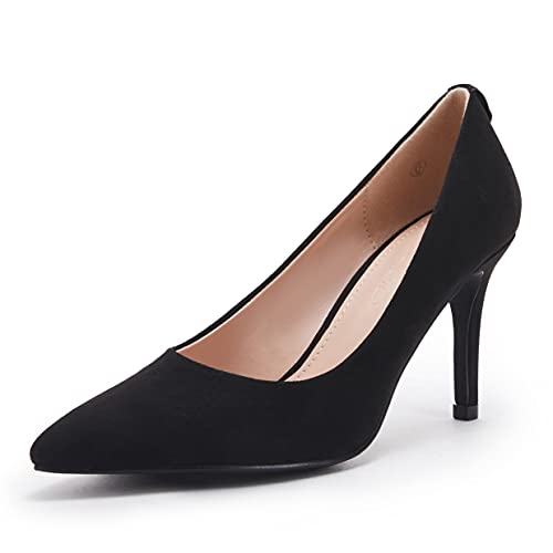 LAICIGO Womenâ€™ s Pointed Toe High Heel Stiletto Slip On Comfort Wedding Dress Pump Shoes Black