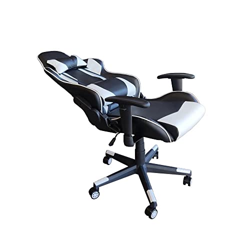 Cadeira Gamer Escritório Giratória 2 Almofadas Home Office Ergonômica Regulagem Altura Branco Preto