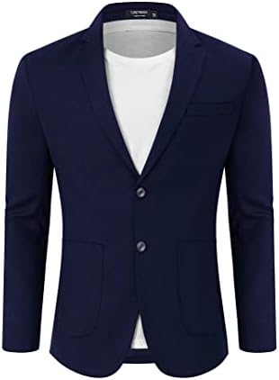TURETRENDY Men's Casual Blazer Linen Sport Coat Two Button Lightweight Jackets Business Daily Suit Navy 2XL
