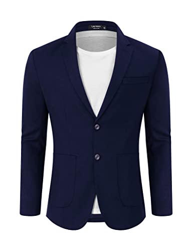 Turetrendy Men's Casual Blazer Linen Sport Coat Two Button Lightweight Jackets Business Daily Suit Navy 2Xl #TOP11
