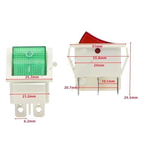 Interruptor basculante KCD4 de 4 pines bicolor verde y rojo para control de corriente 7