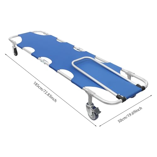Folding Stretcher for Emergency w/Trolley 4 Wheels & Straps, Aluminum Alloy Portable Emergency Medical Stretcher for Hospital Clinic Home Sports Venues Ambulance