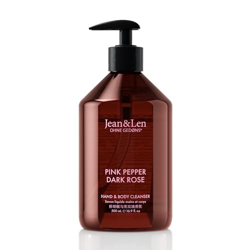Jean & Len Hand & Body Cleanser Pink Pepper & Dark Rose, für ein duftendes Reinigungserlebnis, Körper- & Handseife in einer hochwertigen Flasche, sinnlich-floraler Duft, vegan, 500 ml