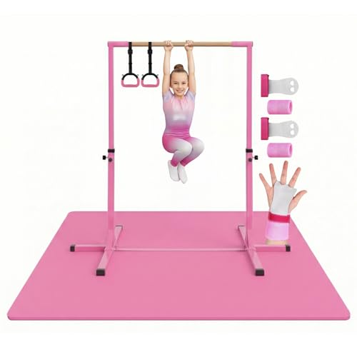 Pack Gym Enfant Rose Original Cup avec tapis de sol, barre de gymnastique et anneaux