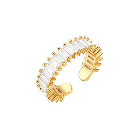 18K Gold Plated Open Ring for Women Statement Adjustable Band Ring Stackable Boho Finger Jewelry, Gemstone, Cubic Zirconia Cover