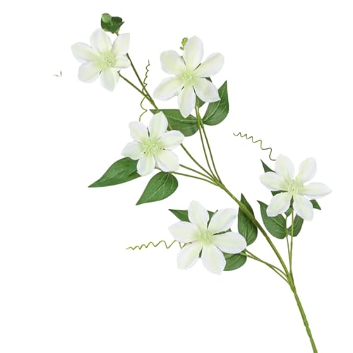 JinweiS 2 flores artificiales de clemátide de 5 cabezas para arreglos florales de boda, decoración de fiestas, accesorios para el hogar o decoración de San Valentín para él y ella, color blanco