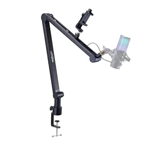 VEVOR Microphone Boom Arm, with Desk Mount Clamp, Adjustable Mic Stand with Cable Management,360° Rotatable,3/8″ to 5/8″ Adapter, for Recording Studio Streaming Gaming Blue Yeti SM7B Audio Podcast