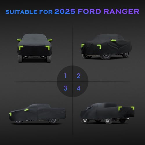 Image of Pickup Truck Cover Custom Fit for Ford Ranger 1998-2026, 6 Layers Car Cover Waterproof All Weather for Automobiles,Outdoor Full Exterior Cover,Rain, Sun, Wind Protection,Black