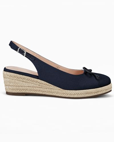 Image of Womens Closed Toe Espadrilles Wedges Shoes Platform Slingback Mid Low Heel Canvas Bow Dress Sandals