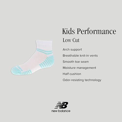 New Balance Kids' Performance Cushioned Low Cut Socks-8 Pairs-Breathable Mesh Arch Support4