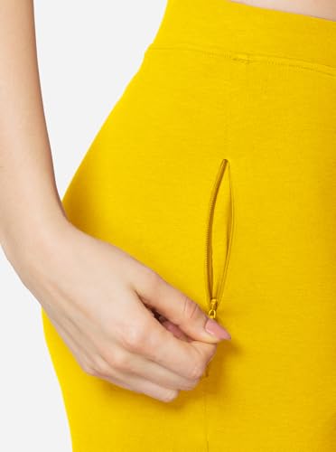 Image of VSTAR PL02 Women Ankle Length Stretchable Slim Fit Leggings with Secured Side Pocket | Moisture-Wicking | Soft Waistband & Cotton-Elastane Fabric | XXL | Golden Yellow
