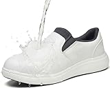 LANSNBO Non-Slip Waterproof Shoes for Women Wide Width, Slip-On Work Walking Sneakers, Arch Support Lightweight, Water & Oil Resistant for Kitchen Chefs Food Service Nurses Cleaners (White-39)