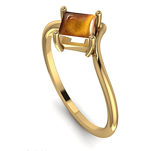 Choose Your Gemstone Yellow Gold Plated Ring Square-Shaped Princess Cut Unique Design Engagement Proposal Handmade Jewelry for Women Girls Available in Size 4,5,6,7,8,9,10,11,122