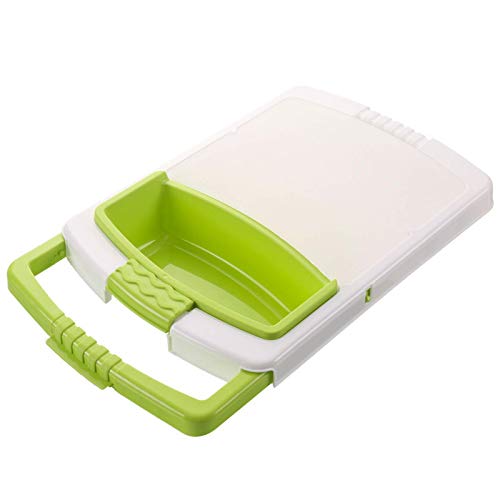 Over the Sink Cutting Boards for Kitchen,3 in 1 Plastic Chopping Board with Build-in Container and Drain Tray,Removable and Adjustable Design,Easier for Washing,Storing,Drying and Cutting(Green)