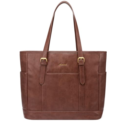 LOVEVOOK Laptop Tote Bag for Women,Vintage Leather Work Tote Bag