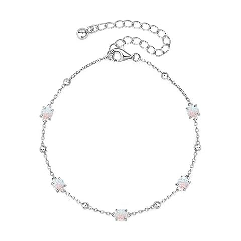 YUNKAI 925 Sterling Silver Bracelet for Women, Adjustable Womens Opal Bracelet White Gold Plated, Jewelry Gifts for Her Birthday Christmas Mothers Day Cover