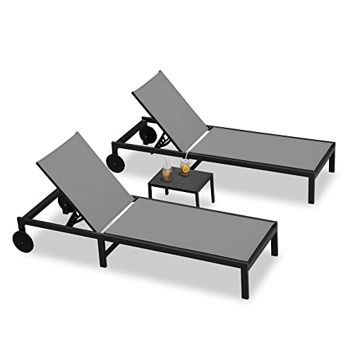 Purple Leaf Outdoor Chaise Lounge Chairs Set Recliner Aluminum Adjustable Chair With Wheels And Table For Poolside Beach Patio Reclining Sunbathing Lounger, Grey #TOP10