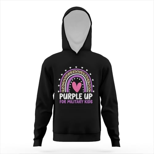 Purple Up for Military Kids Month Military Child Rainbow Hoodies for Teen Girls Boys Kangaroo Pocket Sweatshirt3