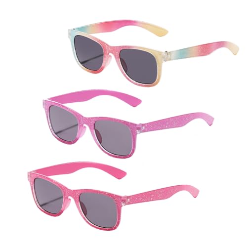 3 Pairs Kids Sunglasses UV 400 Protection Girls Princess Glitter Sun Glasse for Children Aged 2-8 Years
