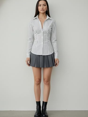 Image of Aahwan Stipred Front Button Long Sleeve Casual Shirt for Women's & Girl's
