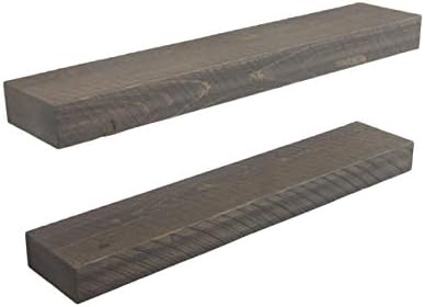 Joel's Antiques, Set of Two, 3" x 7" x 36", Mountable, Floating Shelves, Rustic / Contemporary, Pine, Gray, Weathered Wood, Patented Easy Hang System