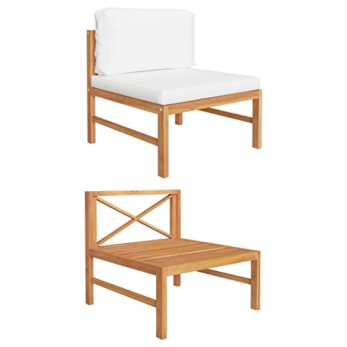 Homgoday Divano Centrale con Cuscini Crema in Legno Massello di Teak, Divani per Esterno da Giardino, Letto Divano, Divanetto per Terrazzo Esterno Arredamento