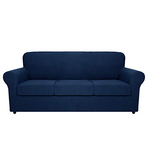 MAXIJIN 4 Piece Couch Covers for 3 Cushion Couch Super Stretch Sofa Cover for Dogs Pet Proof Fitted Furniture Protector Spandex Jacquard Non Slip Magic Sofa Slipcover Washable (Large, Navy Blue) by MAXIJIN - Used condition - CA$52.60