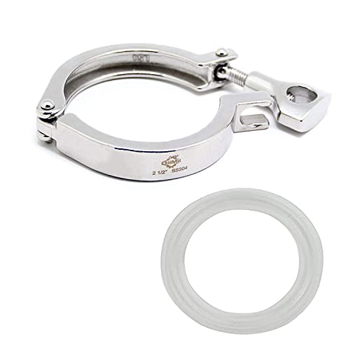 QiiMii Stainless Steel 304 Heavy Duty Sanitary Clamp Single Pin Tri Clover 2.5 inch with 1 pc Silicone Gasket, 1 Pack
