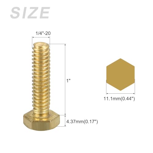 Image of METALLIXITY Hex Head Screw Bolt (1 /4-20x1) 5Pcs, Brass Fully Threaded Solid Brass Hex Bolts Machine Screws - for Machinery Repair